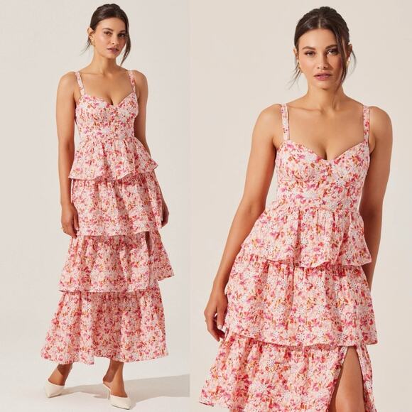 ASTR The Label Midsummer Eyelet Tiered Maxi Dress XS - Picture 1 of 10